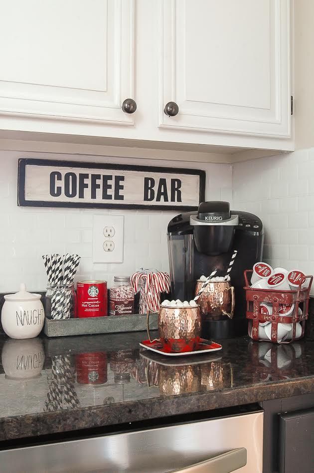 a coffee bar is decorated with candy canes and candies