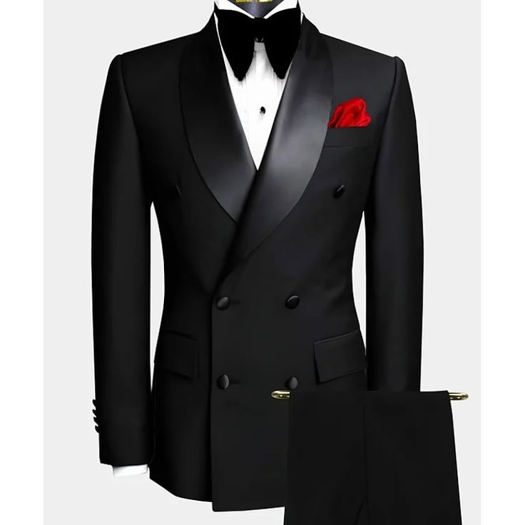 Category:Suits; Season:Spring, Fall, Winter, Summer,Spring  Summer; Fabric:Polyester; Front Closure:Double-Breasted Buttons; Style:Formal; Includes:Pants,Jacket; Occasion:Prom,Wedding; Fit Type:Tailored Fit; Jacket Buttons:Single Breasted One-button; Jacket Vents:Single (Center); Pattern:Solid Colored; Neckline:Shawl Collar; Listing Date:04/12/2024; Production mode:Self-produce; Pant Length:null; Pants Waist:null; Shoulder Width:null; Sleeve Length:null; Bust:null; Clothing Length:null; Number of Pieces:2 Piece; Design:Classic Plus Size Men Suits, Three Piece Tuxedo, Latest Suit Designs, Men Suits Black, Suits Tuxedo, Designer Tuxedo, Cheap Suits, Designer Suits For Men, Style Formal