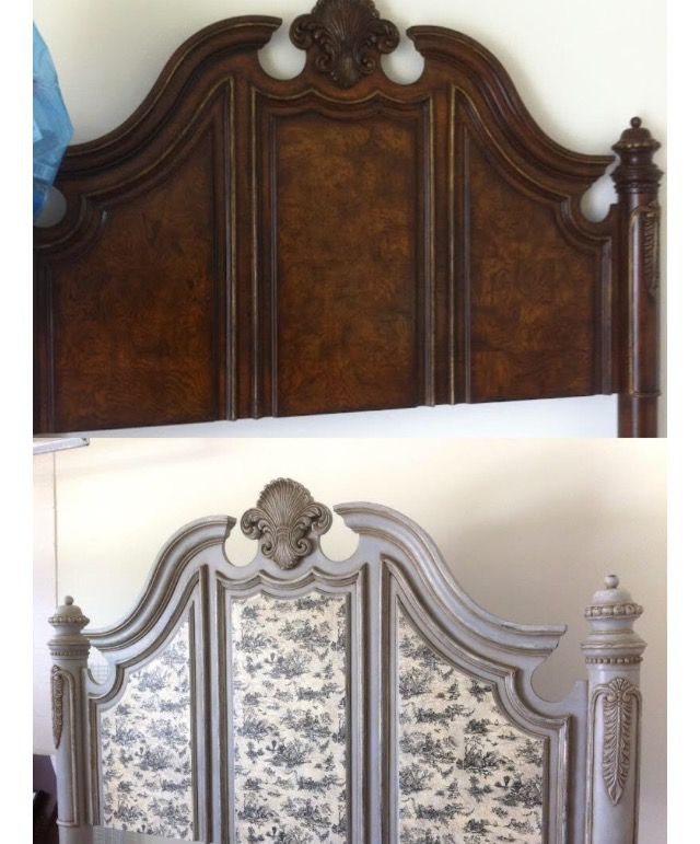 an old bed with ornate headboard and foot board