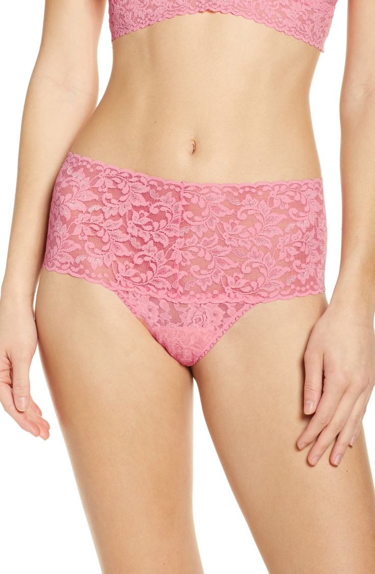 Stretch Summer Bottoms With Delicate Lace, Pink Lace Bottoms With Delicate Details, Feminine Pink Bottoms With Delicate Lace, Fitted Pink Lace Bottoms, Fitted Lace Pink Bottoms, Spring Lace Brief Bottoms, Delicate Lace Brief Bottoms For Summer, Spring Delicate Lace Brief Bottoms, Spring Lace String Bottoms