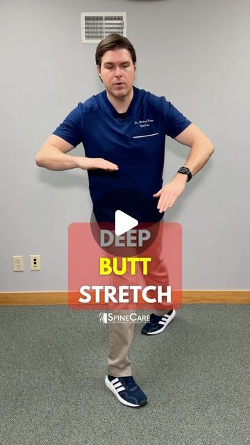 Dr. Michael Rowe | SpineCare on Instagram: "Dr. Rowe shows an easy way to get a deep stretch in your glutes (buttocks).  This exercise can be done standing throughout the day anytime you feel tightness and aches building in the back and hips. It may offer relief within 30 seconds.  Let us know how it works for you!  #glutes #glutes #glutestrength #glutestretch #stretching" Stretches For Buttocks Pain, Stretches For Sore Buttocks, Hip Glute Stretches, Glut Stretches, Stretching Glutes Muscle, How To Stretch Glute Muscles, Best Glute Stretches, Deep Glute Stretch, Strengthen Hips And Glutes