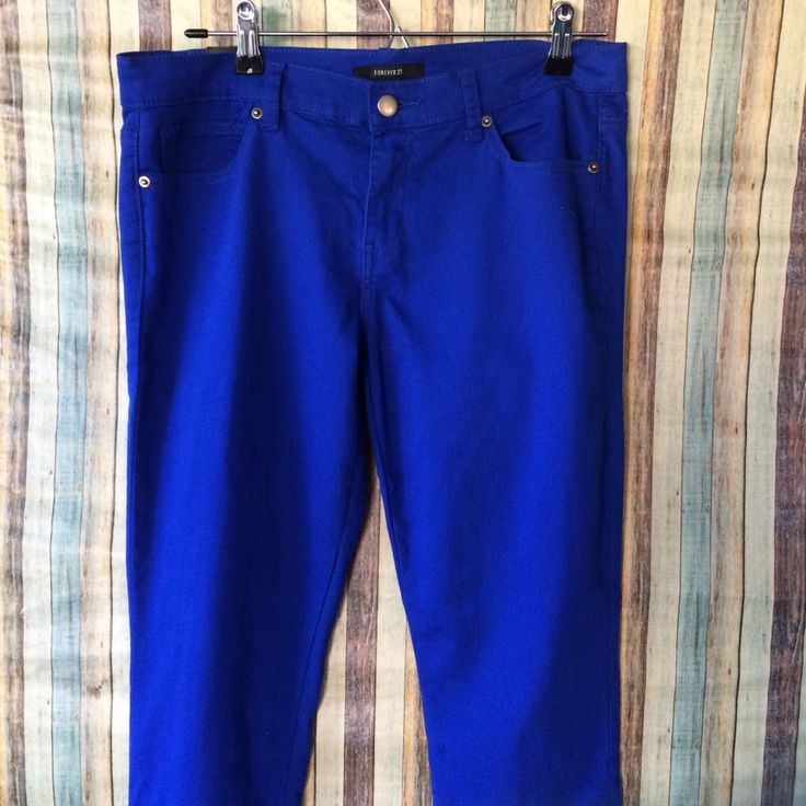 Royal Blue New With Tag Pants Super Cool Color, Zips On Ankles Blue Stretch Mid-rise Capris, Forever 21 Straight Leg Cotton Pants, Forever 21 Straight Leg Bottoms For Spring, Forever 21 Casual Blue Bottoms, Forever 21 Spring Straight Leg Bottoms, Forever 21 Straight Leg Bottoms With Pockets, Forever 21 Mid-rise Cotton Bottoms, Blue Mid-rise Fitted Capris, Blue Mid-rise Capris For Work