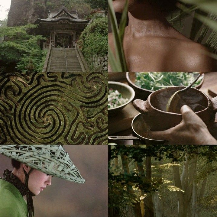 a collage of photos with trees and people in the background, including a woman wearing a hat