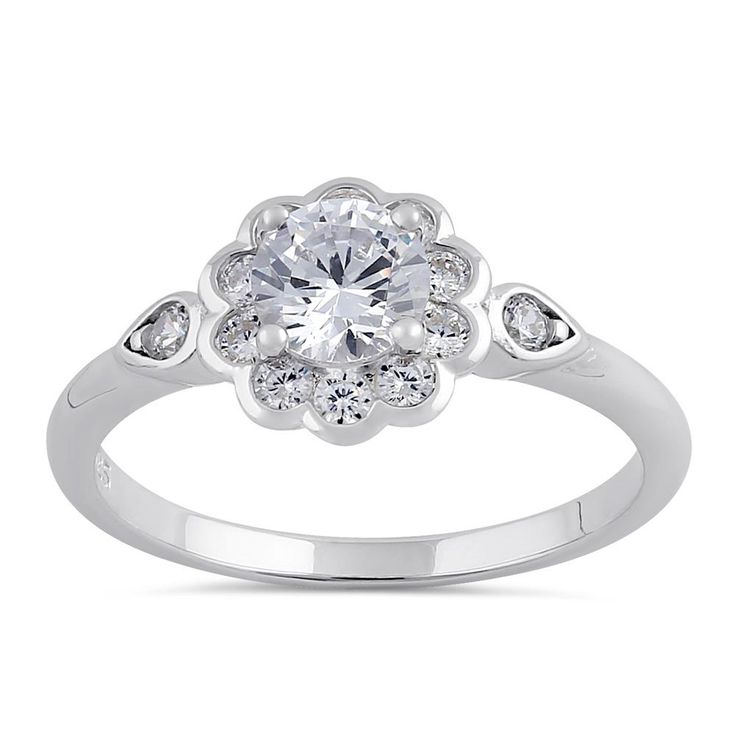 Top of Ring Height: 9.0mm

Top of Ring Width: 9.0mm

Band Width: 1.9mm

Shank Width: 1.6mm



Stone material: Clear Cubic Zirconia

Center stone size: 5.5mm

Stone shape: Round

Center stone carat weight: 0.66 ct.

Total number of CZ stones: 13

Stone setting: Prong



Metal: 925 Sterling Silver

Plating: Rhodium Plated

Finish: High Polish Cubic Zirconia Flower Promise Ring, Flower Shaped Rings With Accent Stones For Anniversary, Flower-shaped Rings With Accent Stones For Anniversary, Elegant Flower-shaped Cluster Ring With Center Stone, Flower-shaped Anniversary Rings With Accent Stones, Elegant Flower Shaped Cluster Promise Ring, Fine Jewelry Cubic Zirconia Flower Promise Ring, Classic Flower Shaped Diamond Promise Ring, Elegant Flower-shaped Promise Ring