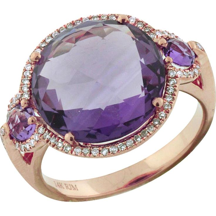 Royal 14K Rose Gold Amethyst & Diamond Ring - 7.00 Carat Total Gem Weight Luxury Elegant Purple Amethyst Ring, Luxury Elegant Rose Gold Amethyst Ring, Luxury Purple Amethyst 14k Gold Ring, Elegant Rose Gold Multi-stone Amethyst Ring, Elegant Lavender Multi-stone Amethyst Ring, Luxury Round Amethyst Gemstones, Gold Amethyst Ring, Fine Jewelry Collectible, Royal Beauty, Amethyst And Diamond Ring