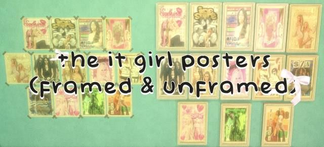 the girl posters framed and unframed are all in different colors, shapes and sizes