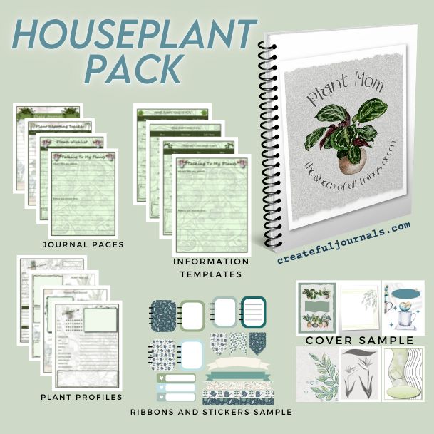 the houseplant pack includes planner pages, notebooks and stickers