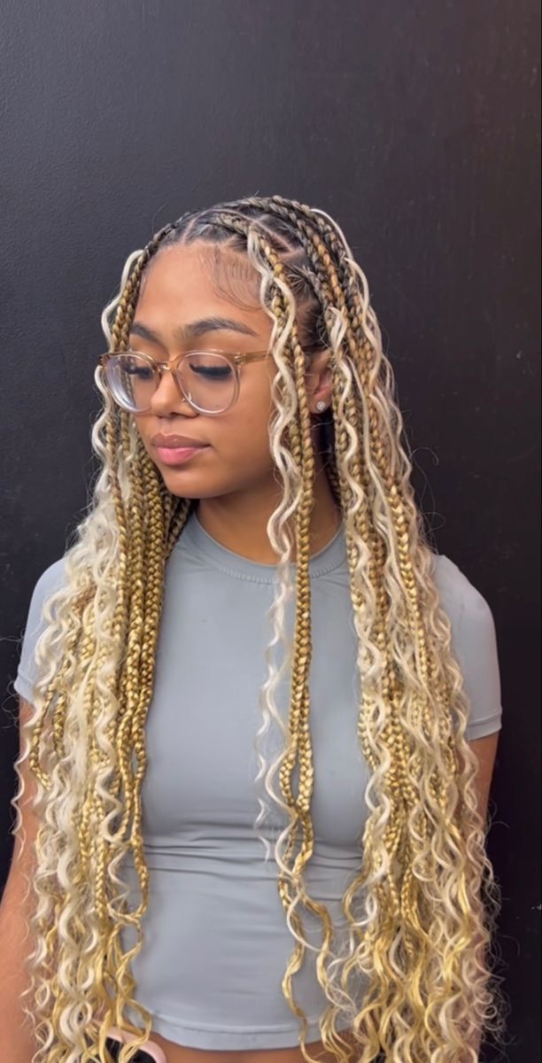 Cajun Spice Hair Color On Black Women Braids, Hairstyles For December Braids, Blonde Conrows For Black Women, Braided Hairstyles For Mixed Women, December Braids, Braid Hairstyles For Wedding, Updo Braid Hairstyles, Hairstyles Updo Braids, Blonde Knotless Box Braids