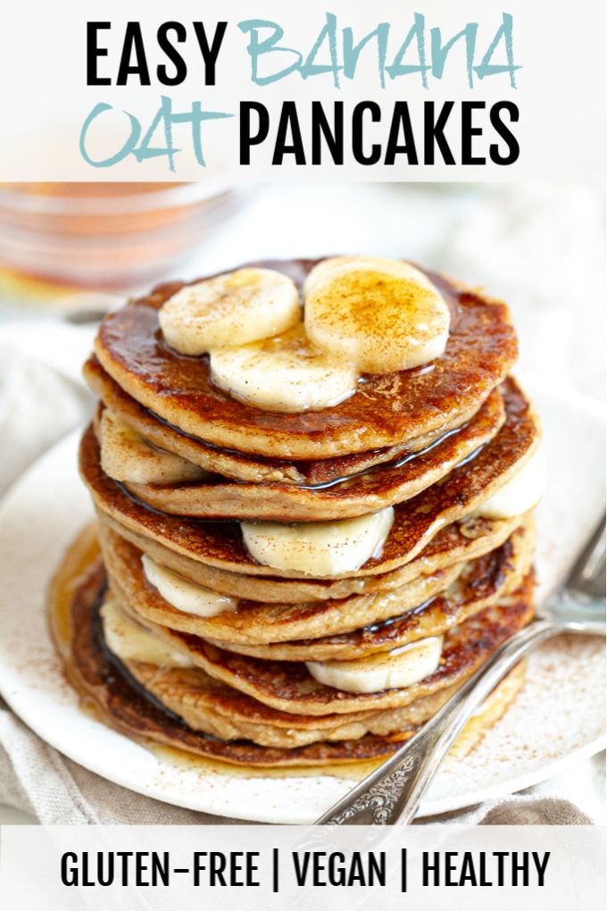 a stack of pancakes with bananas on top and the words easy banana oat pancakes