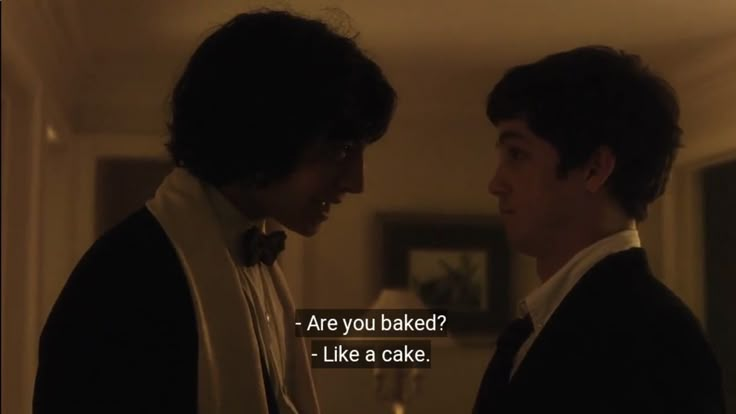 two young men standing next to each other in a living room with the caption are you baked? like a cake