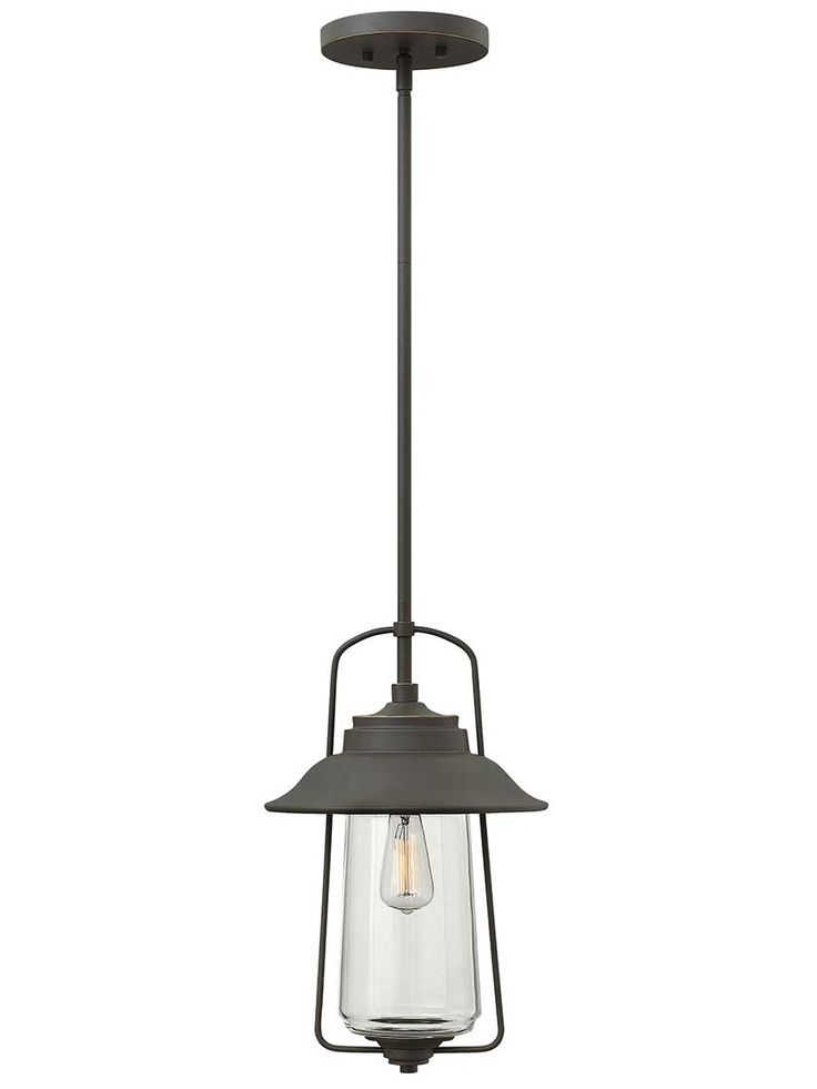 an outdoor hanging light with a clear glass shade