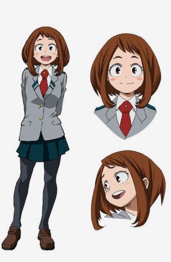 an anime character with four different expressions on her face and neck, wearing a school uniform