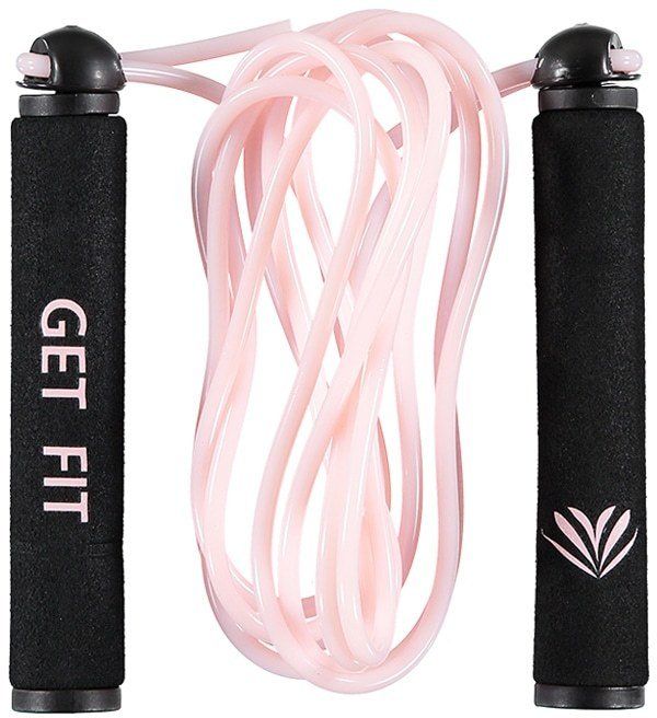 two black and pink skipping ropes with the words get fit on them