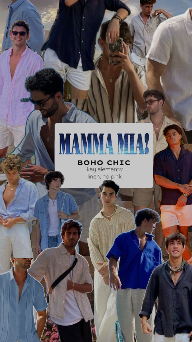 a collage of many different people with the words mamma mia above them in blue and white