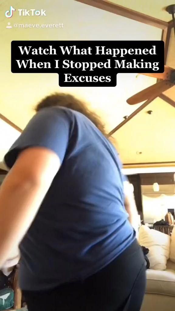 a woman is standing in front of a ceiling fan with the caption, watch what happened when i stopped making exercises