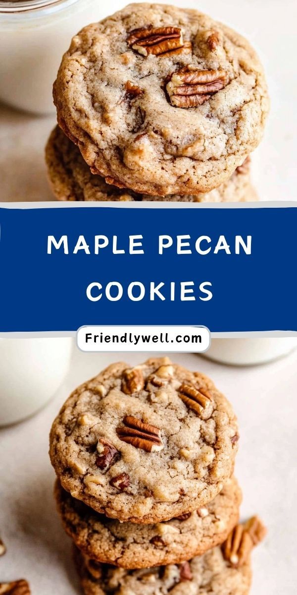 maple pecan cookies stacked on top of each other