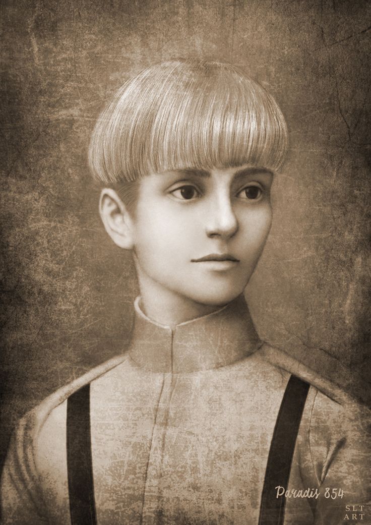 an old photo of a young boy with blonde hair and bangs, wearing suspenders