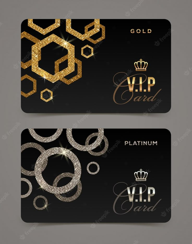 two black and gold business cards with diamonds