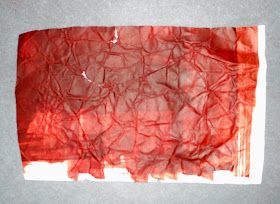 a piece of red paper that has been cut in half