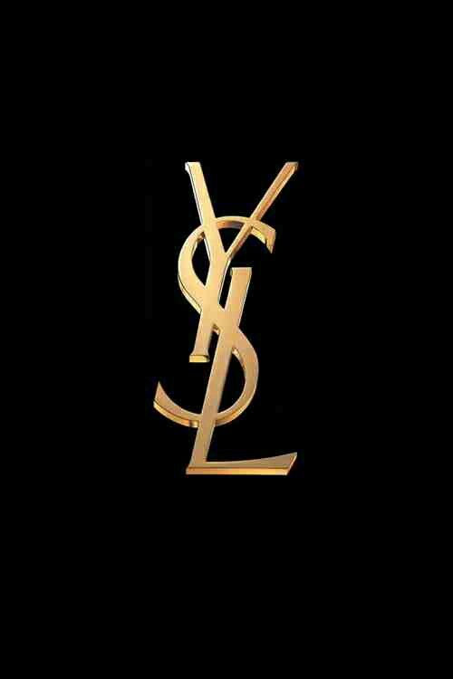 the logo for ysl is shown in black and gold on a black background,