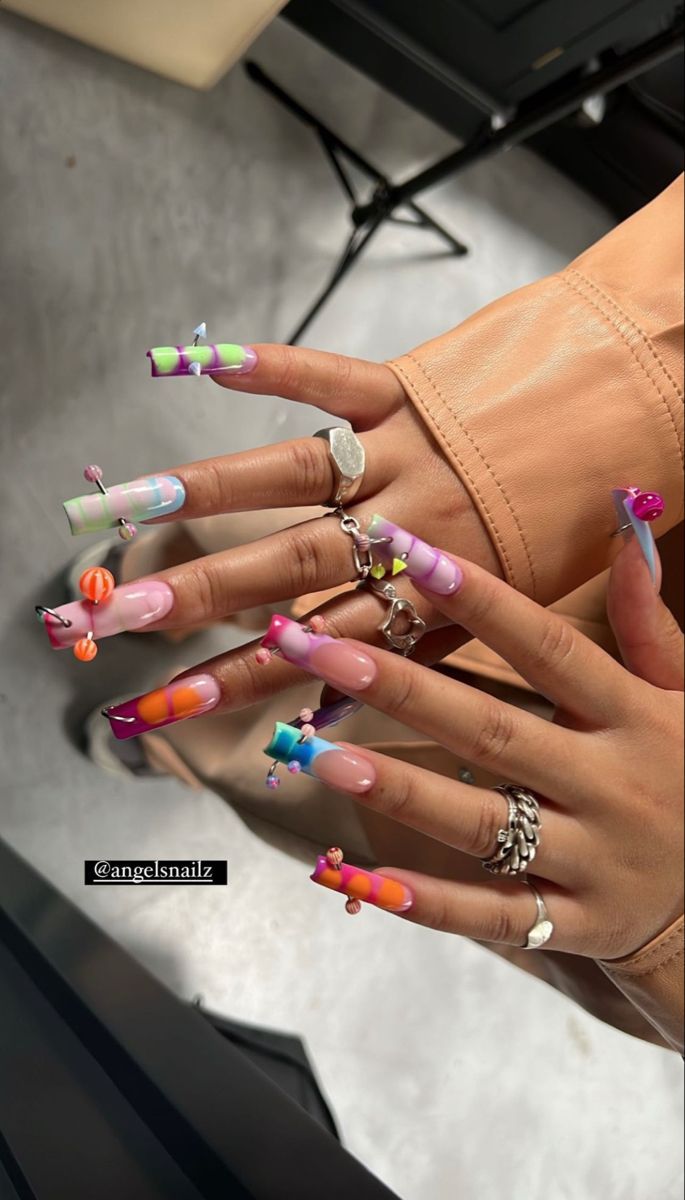 Nails With Piercing Charms, Burn Book Nails, Nails With Piercing, Book Nails, Simple Fall Nails, Burn Book, Colorful Nails, Colored Acrylic Nails, Exotic Nails