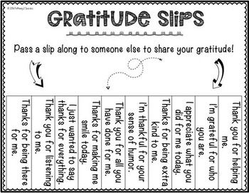 a printable poster with the words, gratitude slips