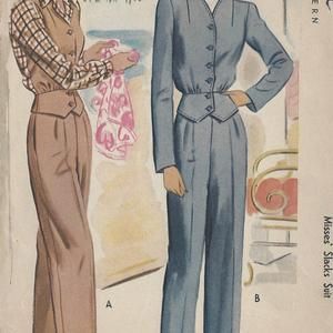 Vintage Vogue Sewing Patterns, Fashion 1940s, Sew In Weave, 40s Fashion, Suit Trousers, Couture Vintage, Trousers Pants, Old Fashion, 1940s Fashion