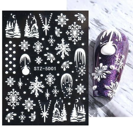 Snowflake Pattern Nail Sticker Decals 5D Hollow Pattern Nail Supplies Self-Adhesive Luxurious Nail Decoration Feature: [Package] You will get 1 sheet 5D exquisite embossed carving sticker in one package. Each paper size is 3.1 x2.4 inches. Large number of different patterns for you to use and replace in daily life. [Exquisite Design] The embossing carving patterns on the 5D nail art gives people an intuitive and delicate exquisite feeling. You can choose from a variety of patterns including Snow Scream Film, Pumpkin Nail, White Christmas Snowflakes, Pumpkin Nail Art, Nail Art Halloween, Christmas Nail Stickers, Winter Manicure, Manicure Colors, Pumpkin Nails