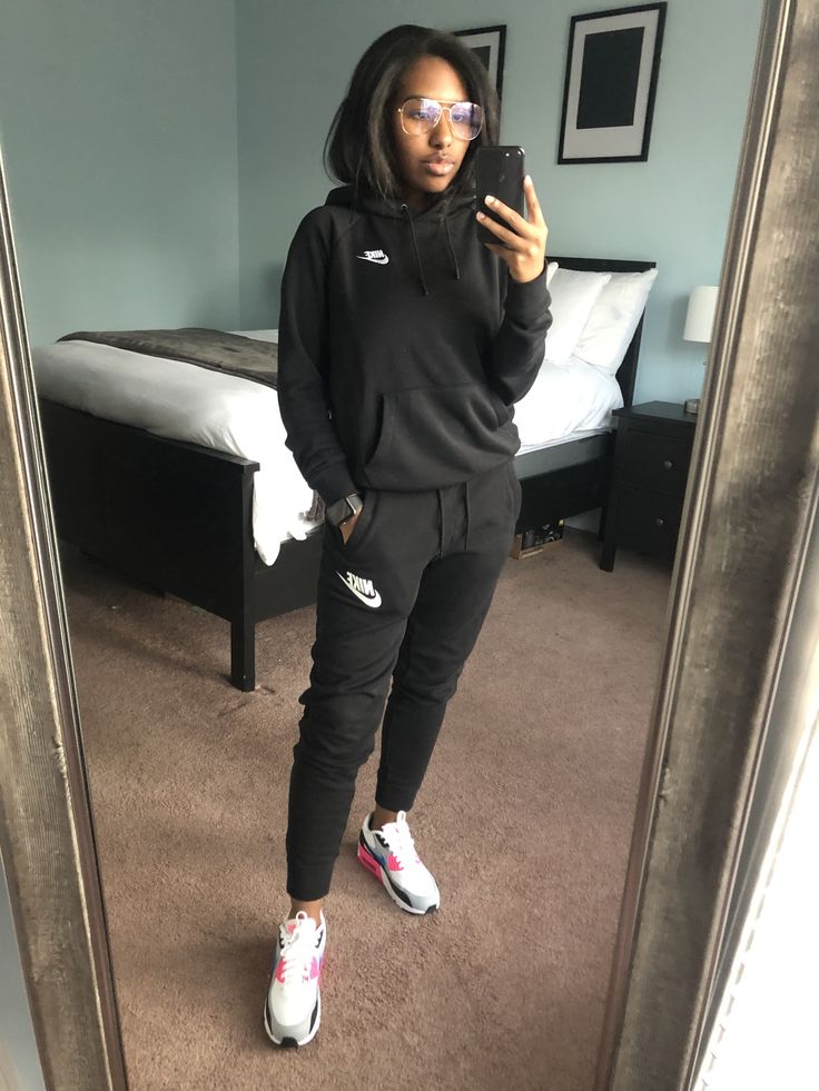 Nike sweatsuit outfit Chill outfit Nike Air Max Black sweatsuit women Nike outfit Women Nike Tracksuit, Nike Sweat Suit Outfits, Nike Sweats Outfits Women, Cute Outfits With Nike Sweatpants, Black Sweatsuit Outfits Women, Nike Hoodie Outfit Women, Sweat Suit Outfits Black Women, Nike Sweatsuit Outfits Women, Nike Set Outfits Women