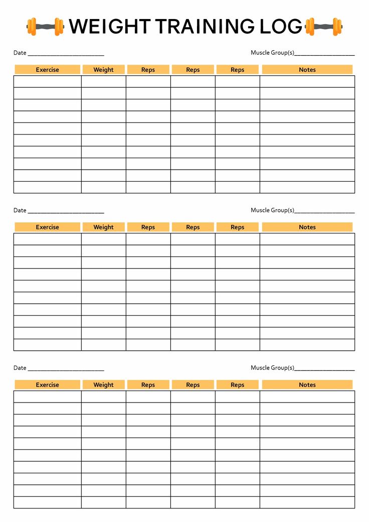 the printable weight log is shown in yellow and black, as well as an orange bar