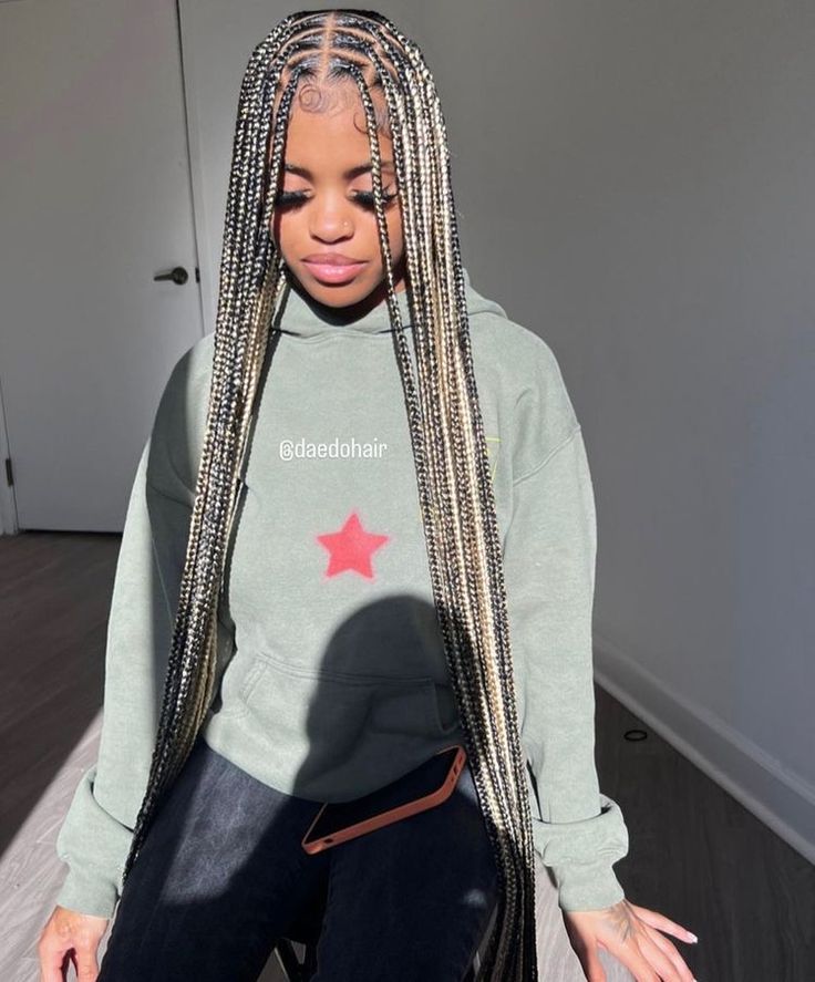 Mixed Braids, Big Box Braids Hairstyles, Blonde Braids, Box Braids Hairstyles For Black Women, Cute Braided Hairstyles, Dyed Hair Inspiration, Braided Cornrow Hairstyles, Braids Hairstyles Pictures, Cute Box Braids Hairstyles