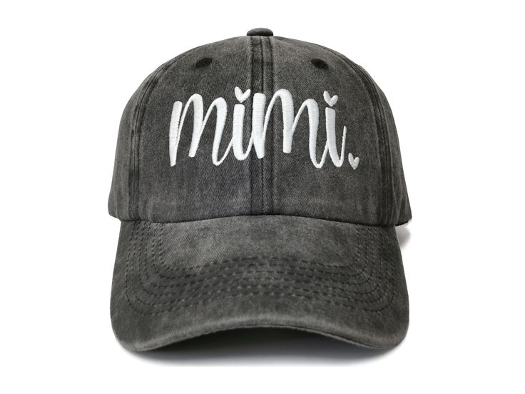 PRICES MAY VARY. ★ 【Trendy & Heartfelt】 Surprise your beloved Mimi with our stylish dad hats, and show her just how much you love and appreciate her. The hats feature a meaningful "Mimi" saying with a heart embroidered on the front of the washed black soft baseball caps. This fun gift is perfect for Nana/Grandma and is sure to bring a smile to her face and let her know just how much she means to you. It makes a great gift for any Grammie, Gammy, New Mimi, Gigi in your life, or even for yourself! Adjustable Letter Print Cap, Adjustable Dad Hat With Letter Print, Adjustable Baseball Cap With Letter Print, Casual Personalized Flat Brim Hat, Casual Flat Brim Personalized Hats, Trendy Adjustable Dad Hat With Letter Print, Personalized Casual Dad Hat For Gift, Personalized Adjustable Baseball Cap For Summer, Cute Baseball Cap With Curved Brim And Letter Print