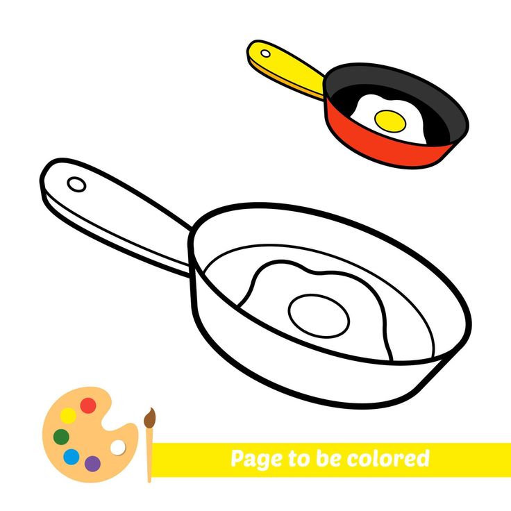 an egg frying in a pan with a paintbrush next to it and the words page to be colored