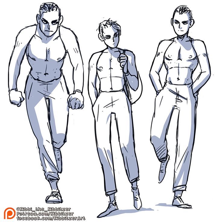 three men are standing in different poses