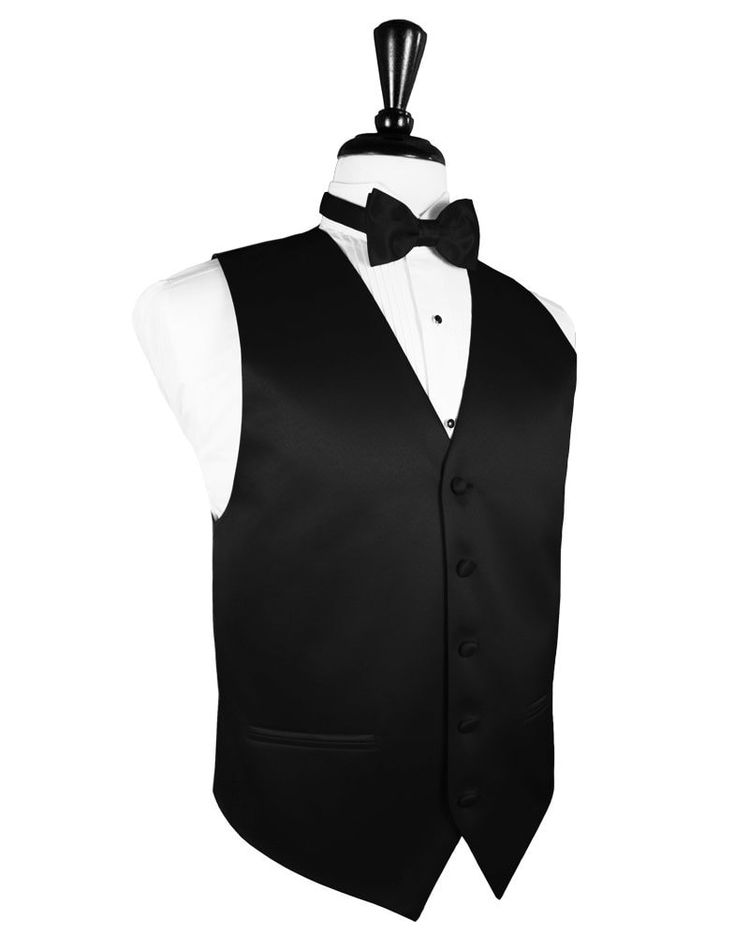 Keep it simple, timeless, and elegant with the solid satin accessory collection. Crafted from a luxurious solid satin fabric, the sleek design showcases five matching satin-covered front buttons, elevating your formal look effortlessly. This Black Solid Satin Vest pairs perfectly with any tuxedo style. Available in all sizes, this vest features an adjustable waistband for ... Read more Classic Satin Suits For Semi-formal Occasions, Classic Tailored Satin Suits, Tailored Satin Elegant Suit, Classic Satin Business Suit, Classic Fitted Satin Suit, Satin Tuxedo Suits For Wedding, Tailored Satin Suits For Formal Occasions, Classic Satin Business Suit And Tie Accessories, Classic Satin Suit And Tie Accessories