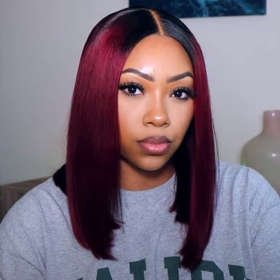 Burgundy Red Color Bob Wigs 4*4 Lace Wigs 1B99J Natural Straight Human Hair Bob Wigs Upgrade Transparent Lace 180% Density - arabellahair.com Red Bob, 4a Natural Hair, Straight Human Hair Wigs, Hair Care Oil, Bob Lace Front Wigs, Closure Wigs, Short Bob Wigs, Lace Hair, Lace Closure Wig