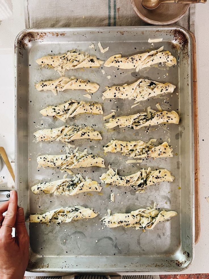 someone is baking some food on a pan