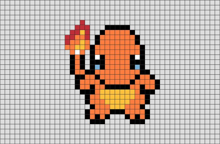 an orange and black pixellated character holding a red object