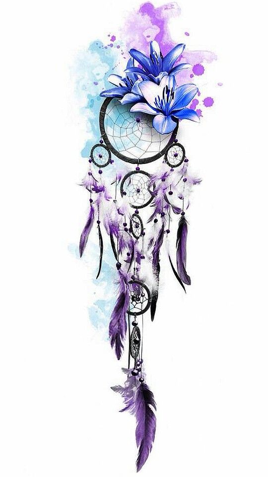 a drawing of a dream catcher with flowers on it's head and feathers hanging from the