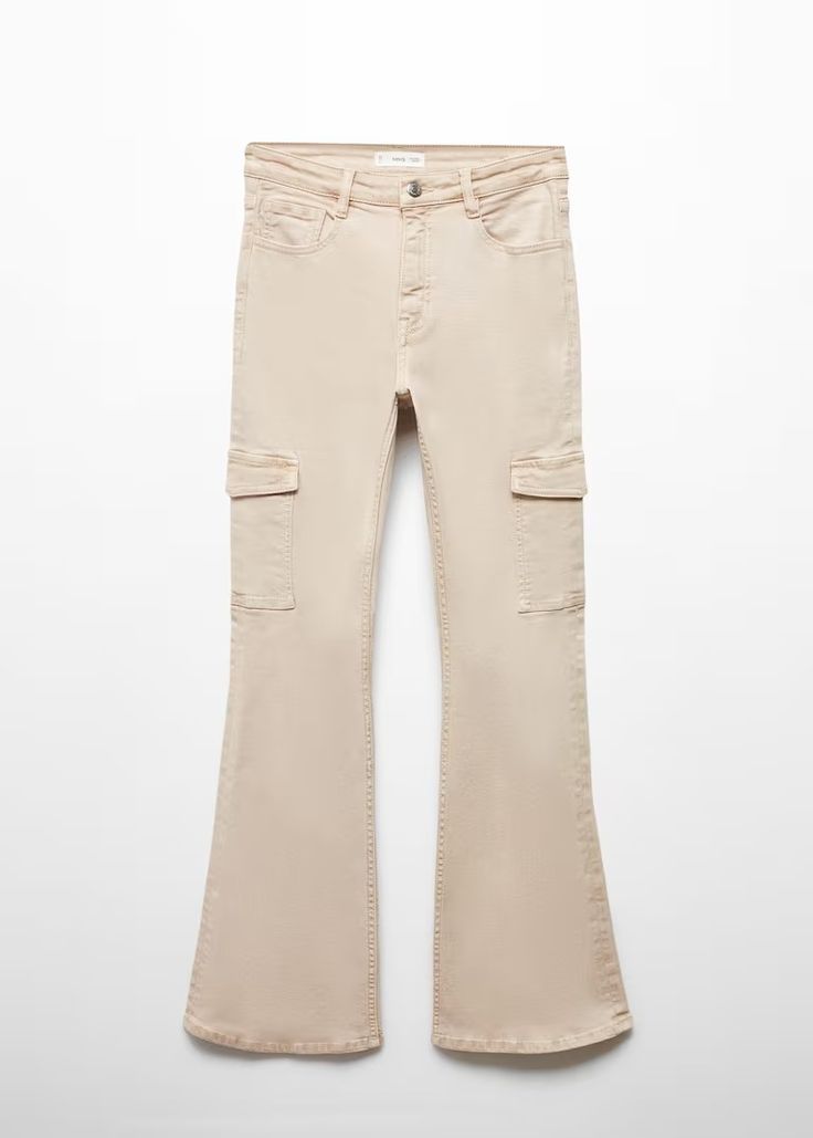 Flared cargo pants - Teenage girl | Mango Teen USA Fall Utility Flare Jeans With Cargo Pockets, Utility Style Cotton Flare Jeans With Multiple Pockets, Utility Cotton Flare Jeans With Multiple Pockets, Utility Style Cotton Flare Jeans With Cargo Pockets, Mid-rise Flare Jeans With Cargo Pockets For Work, Mid-rise Cargo Flare Jeans For Work, Utility Style Cotton Flare Jeans With Pockets, Cargo Flared Jeans, Beige Straight Leg Cargo Jeans With Multiple Pockets