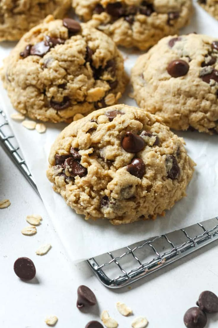 cookies with chocolate chips and oats on top