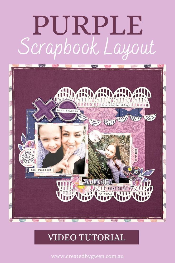 the purple scrapbook layout is shown with two pictures and text that reads,'purple scrap