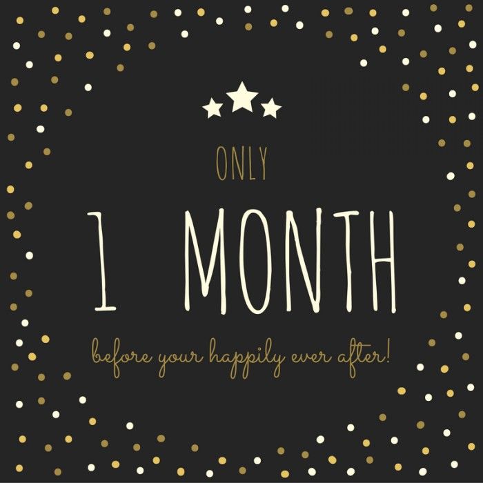 a black and gold one month birthday card with the words 1 month before your happily ever after