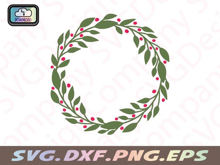 the svg dxf christmas wreath is shown with red berries and green leaves