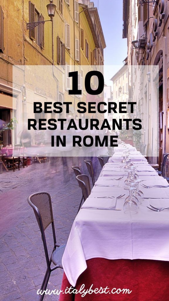 an outdoor restaurant with tables and chairs on the side walk in rome, italy text overlay reads 10 best secret restaurants in rome