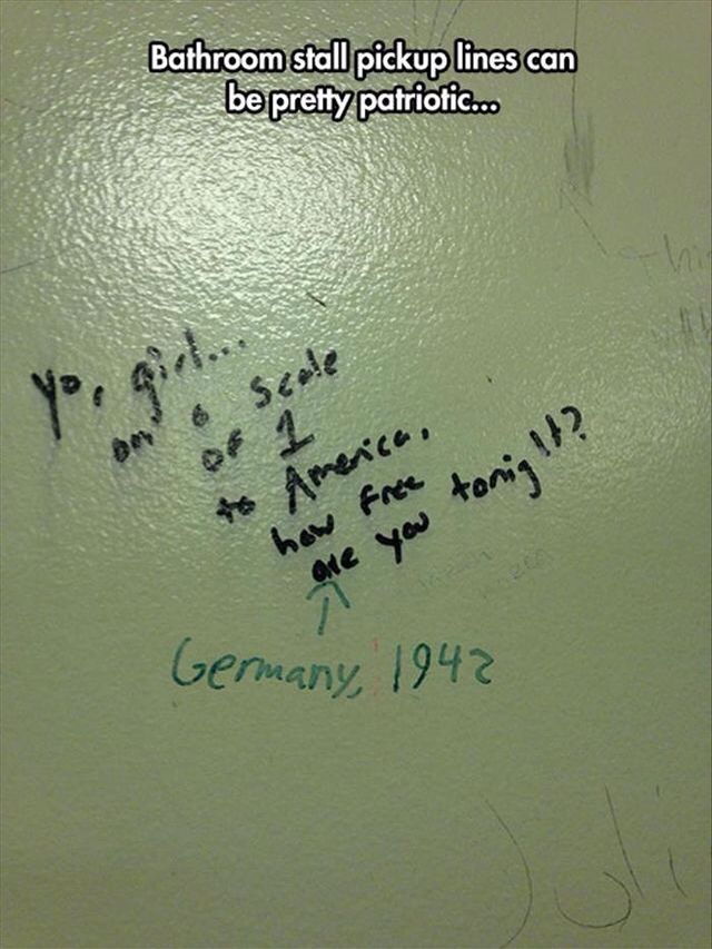 graffiti written on the wall in a public restroom