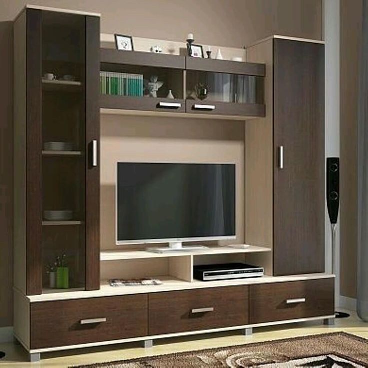 a living room with a large entertainment center