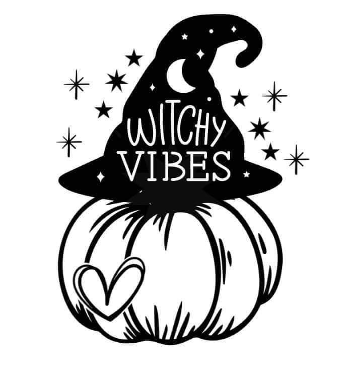 a witches hat sitting on top of a pumpkin with the words, witch vibes