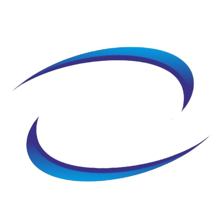 the company logo is shown in blue and white, with an oval shape on it