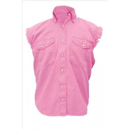 Ladies sleeveless pink shirt 100% cotton twill 2 front buttoned chest pockets Snap down collar PROD ID AL2930 Pink Cotton Shirt With Pockets, Sleeveless Cotton Shirt With Button Closure, Pink Cotton Button-up Tops, Pink Cotton Shirt With Button Closure, Pink Cotton Tops With Pockets, Pink Cotton Buttoned Top, Sleeveless Denim Shirt, Motorcycle Store